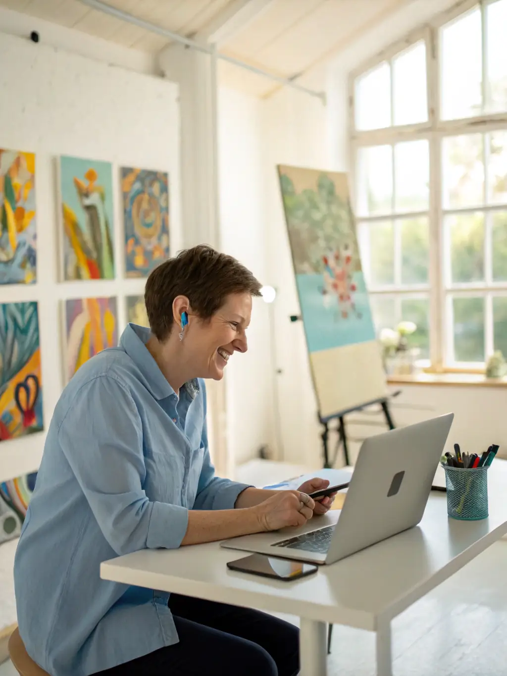 A client testimonial video playing on a laptop screen, demonstrating Digital Optex's client-focused approach and successful project outcomes.